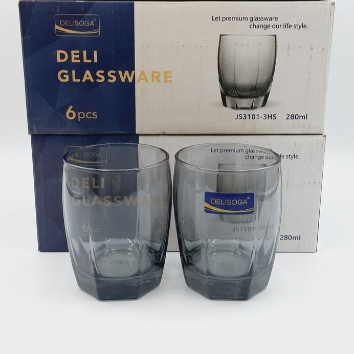 Delisoga Glassware Smoky Grey Hexagonal Tumbler Glasses Set