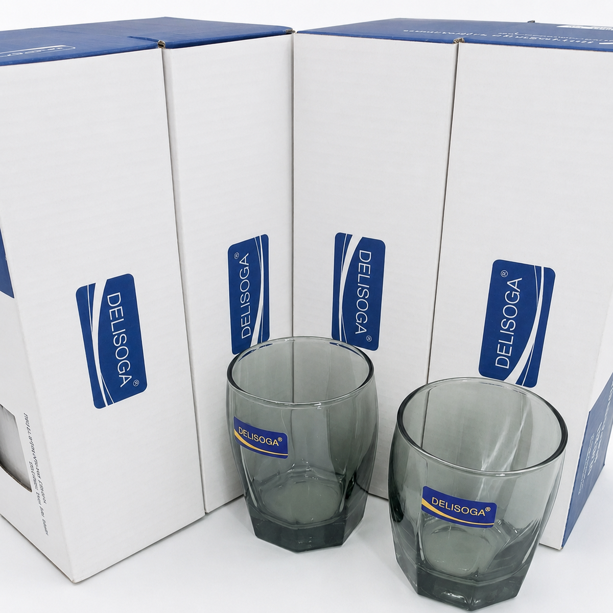 Delisoga Glassware Smoky Grey Hexagonal Tumbler Glasses Set