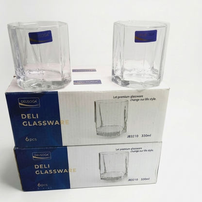 Delisoga Glassware Hexagonal Juice & Water Glasses (330ml, 6-Piece Set)