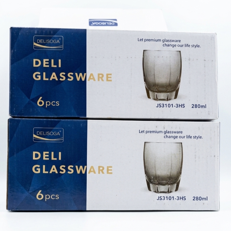 Delisoga Glassware Smoky Grey Hexagonal Tumbler Glasses Set