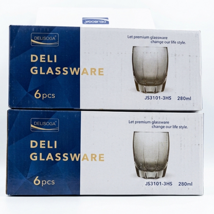 Delisoga Glassware Smoky Grey Hexagonal Tumbler Glasses Set