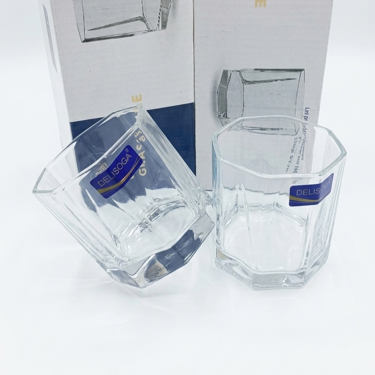 Delisoga Glassware Hexagonal Juice & Water Glasses (330ml, 6-Piece Set)