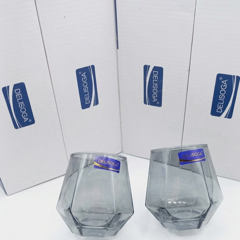 Delisoga Glassware Smoky Grey Geometric Diamond Tumblers