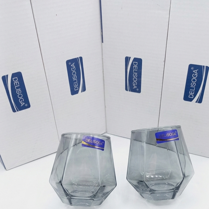 Delisoga Glassware Smoky Grey Geometric Diamond Tumblers