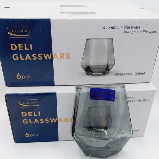 Delisoga Glassware Smoky Grey Geometric Diamond Tumblers