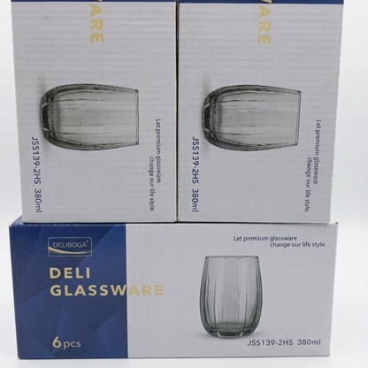 Title: Delisoga Glassware Ribbed Smoky Grey Juice & Water Glasses (380ml)