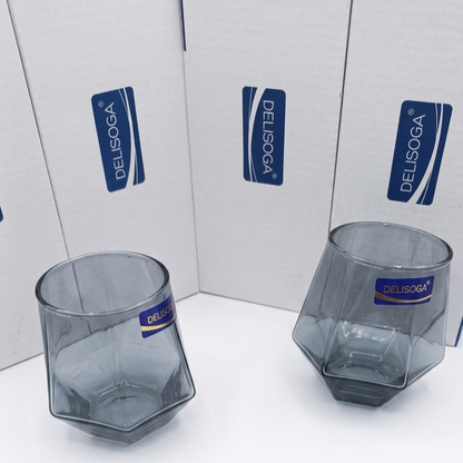 Delisoga Glassware Smoky Grey Geometric Diamond Tumblers