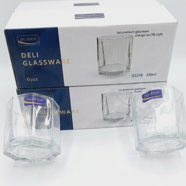 Delisoga Glassware Hexagonal Juice & Water Glasses (330ml, 6-Piece Set)