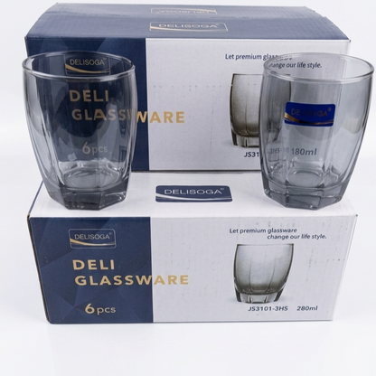 Delisoga Glassware Smoky Grey Hexagonal Tumbler Glasses Set