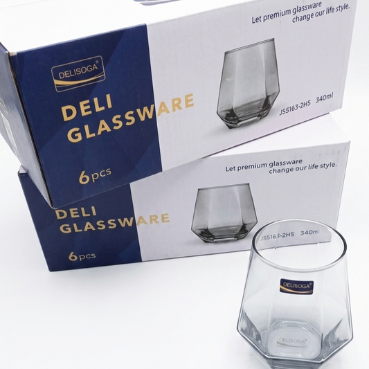 Delisoga Glassware Smoky Grey Geometric Diamond Tumblers