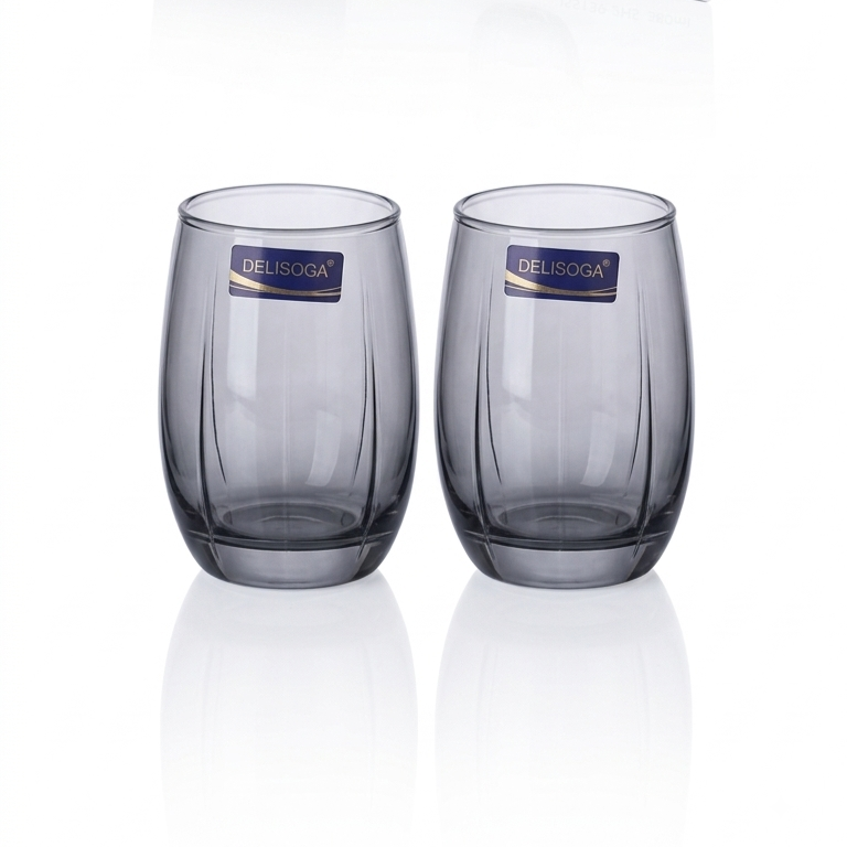 Title: Delisoga Glassware Ribbed Smoky Grey Juice & Water Glasses (380ml)