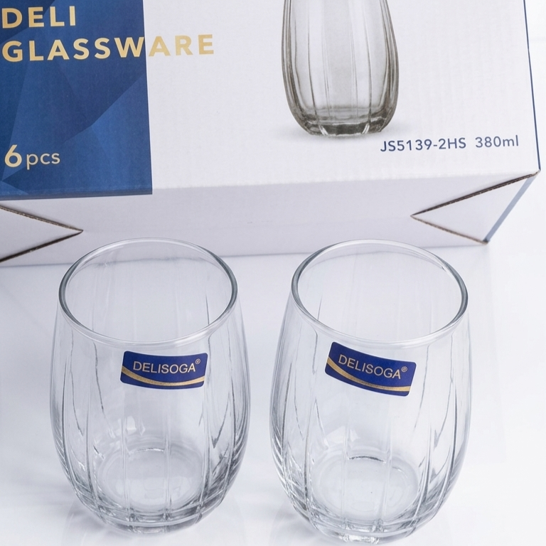 Title: Delisoga Glassware Ribbed Smoky Grey Juice & Water Glasses (380ml)