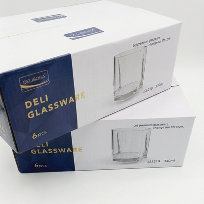 Delisoga Glassware Hexagonal Juice & Water Glasses (330ml, 6-Piece Set)