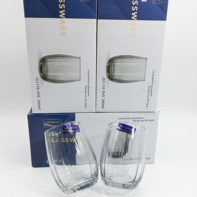 Title: Delisoga Glassware Ribbed Smoky Grey Juice & Water Glasses (380ml)