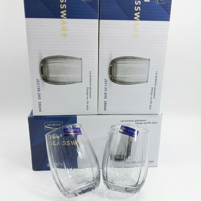 Title: Delisoga Glassware Ribbed Smoky Grey Juice & Water Glasses (380ml)