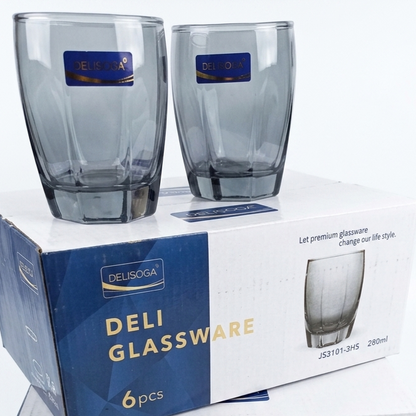Delisoga Glassware Smoky Grey Hexagonal Tumbler Glasses Set