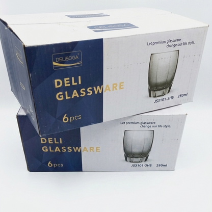 Delisoga Glassware Smoky Grey Hexagonal Tumbler Glasses Set