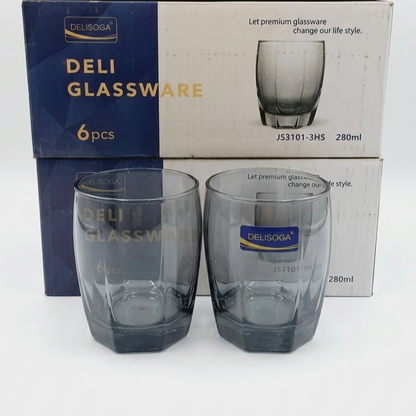 Delisoga Glassware Smoky Grey Hexagonal Tumbler Glasses Set